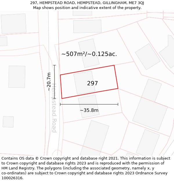 297, HEMPSTEAD ROAD, HEMPSTEAD, GILLINGHAM, ME7 3QJ: Plot and title map