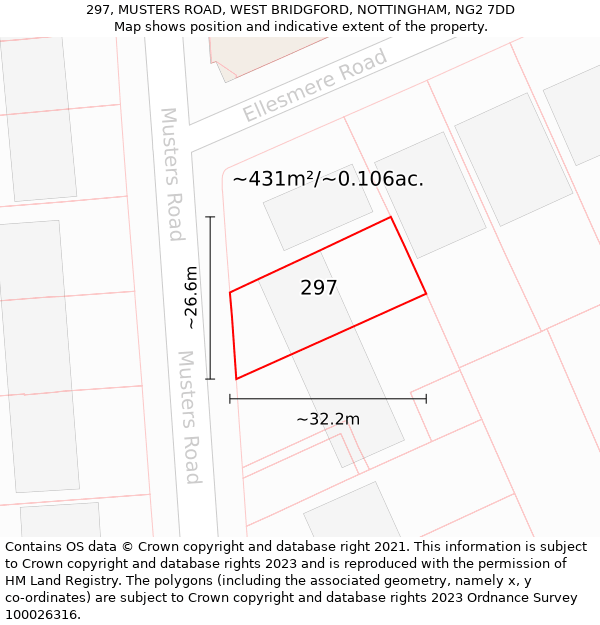 297, MUSTERS ROAD, WEST BRIDGFORD, NOTTINGHAM, NG2 7DD: Plot and title map