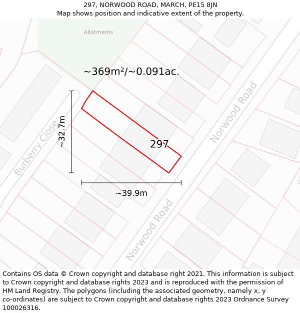 297, NORWOOD ROAD, MARCH, PE15 8JN: Plot and title map