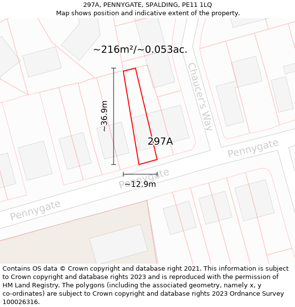 297A, PENNYGATE, SPALDING, PE11 1LQ: Plot and title map