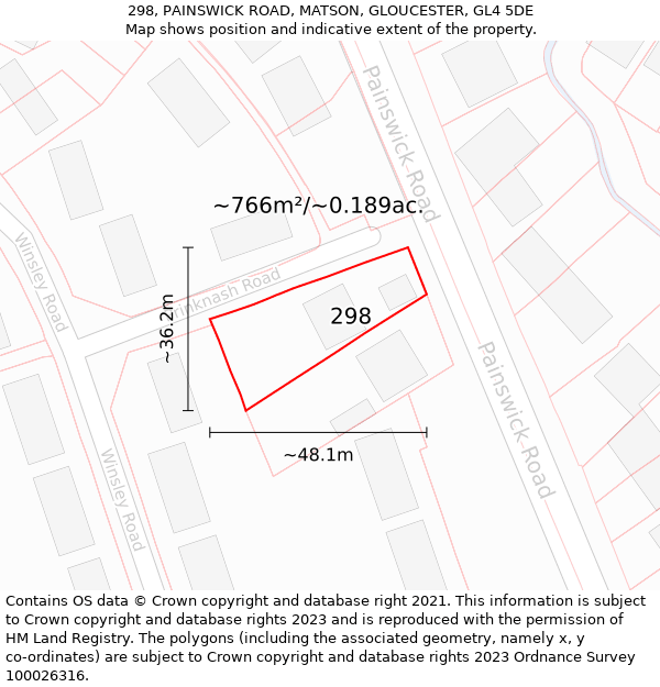 298, PAINSWICK ROAD, MATSON, GLOUCESTER, GL4 5DE: Plot and title map