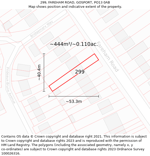 299, FAREHAM ROAD, GOSPORT, PO13 0AB: Plot and title map