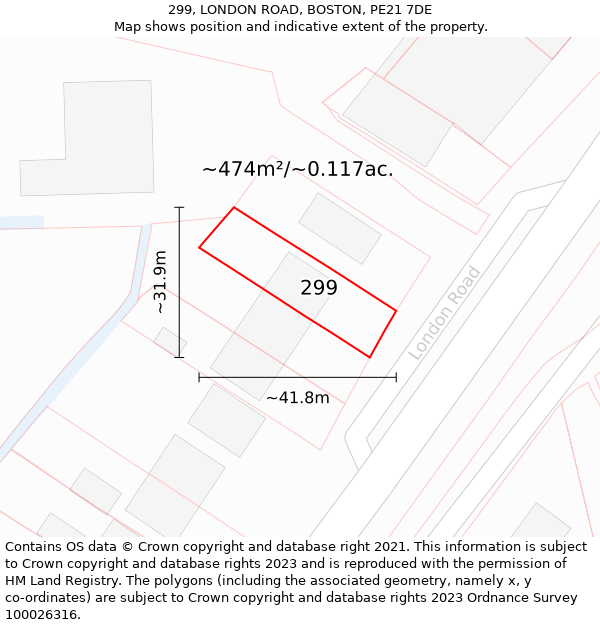 299, LONDON ROAD, BOSTON, PE21 7DE: Plot and title map