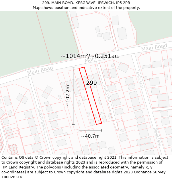 299, MAIN ROAD, KESGRAVE, IPSWICH, IP5 2PR: Plot and title map