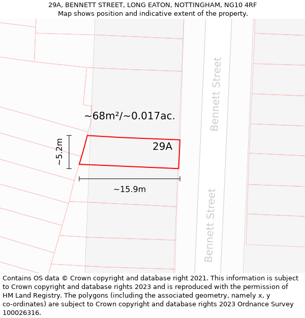 29A, BENNETT STREET, LONG EATON, NOTTINGHAM, NG10 4RF: Plot and title map