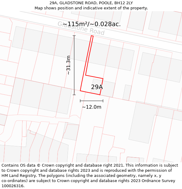 29A, GLADSTONE ROAD, POOLE, BH12 2LY: Plot and title map