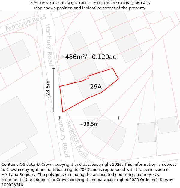 29A, HANBURY ROAD, STOKE HEATH, BROMSGROVE, B60 4LS: Plot and title map