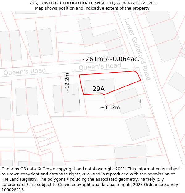 29A, LOWER GUILDFORD ROAD, KNAPHILL, WOKING, GU21 2EL: Plot and title map