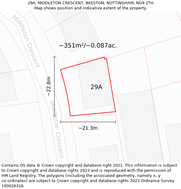 29A, MIDDLETON CRESCENT, BEESTON, NOTTINGHAM, NG9 2TH: Plot and title map