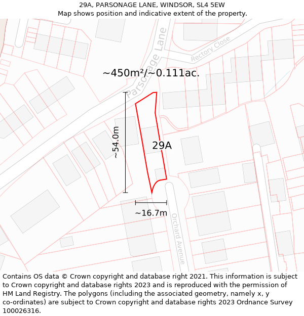 29A, PARSONAGE LANE, WINDSOR, SL4 5EW: Plot and title map