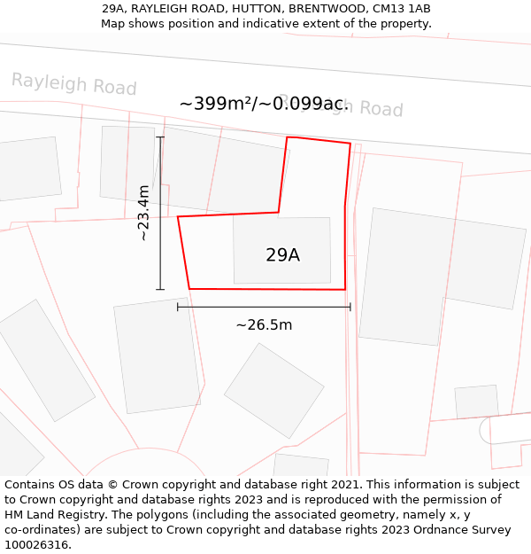 29A, RAYLEIGH ROAD, HUTTON, BRENTWOOD, CM13 1AB: Plot and title map