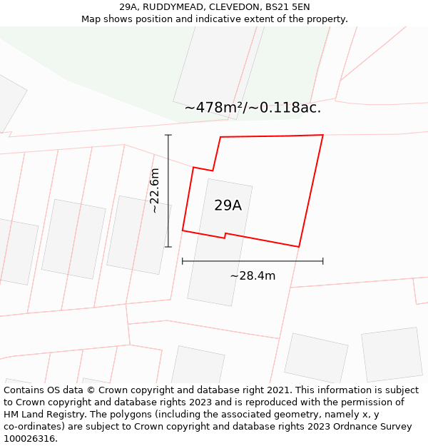 29A, RUDDYMEAD, CLEVEDON, BS21 5EN: Plot and title map