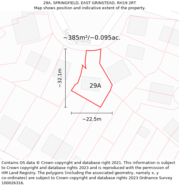 29A, SPRINGFIELD, EAST GRINSTEAD, RH19 2RT: Plot and title map