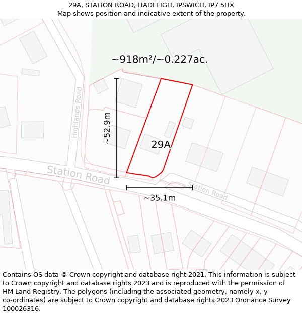 29A, STATION ROAD, HADLEIGH, IPSWICH, IP7 5HX: Plot and title map