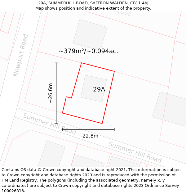 29A, SUMMERHILL ROAD, SAFFRON WALDEN, CB11 4AJ: Plot and title map