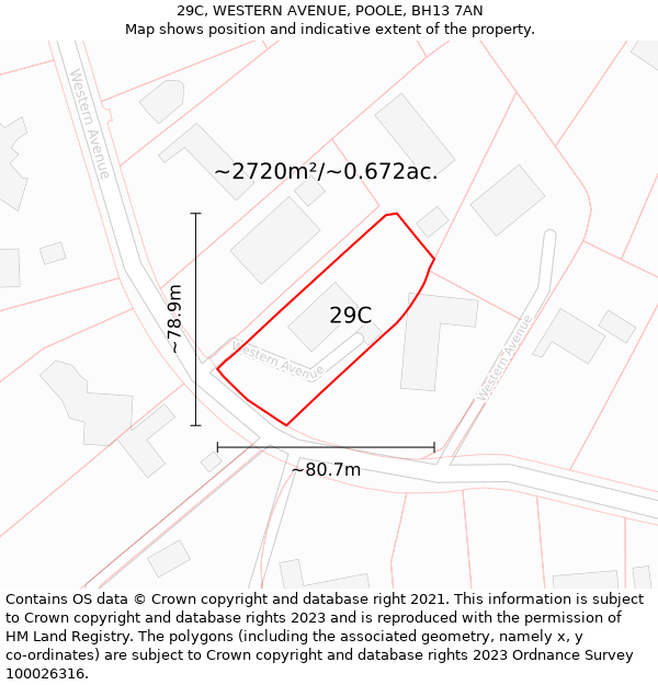 29C, WESTERN AVENUE, POOLE, BH13 7AN: Plot and title map