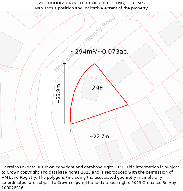 29E, RHODFA CNOCELL Y COED, BRIDGEND, CF31 5FS: Plot and title map