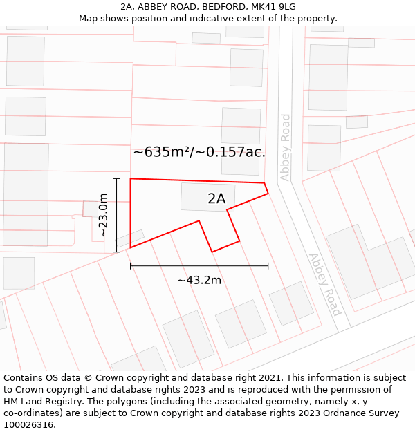 2A, ABBEY ROAD, BEDFORD, MK41 9LG: Plot and title map