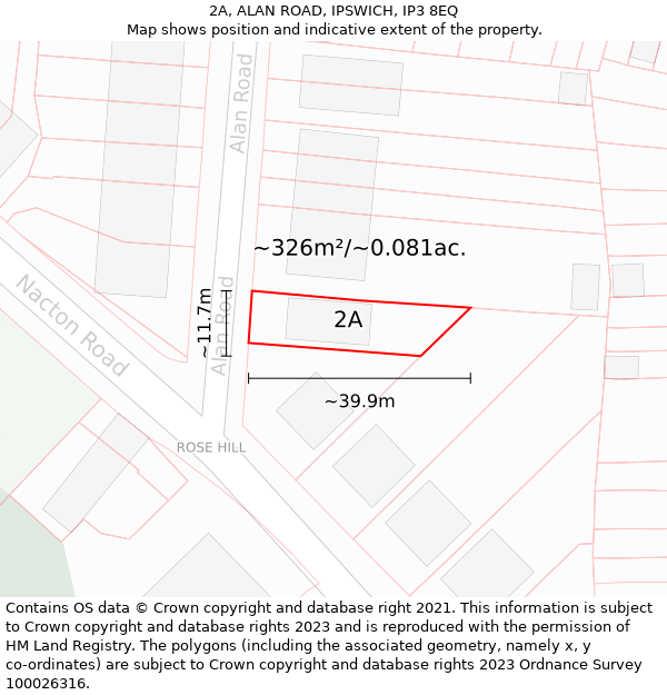 2A, ALAN ROAD, IPSWICH, IP3 8EQ: Plot and title map