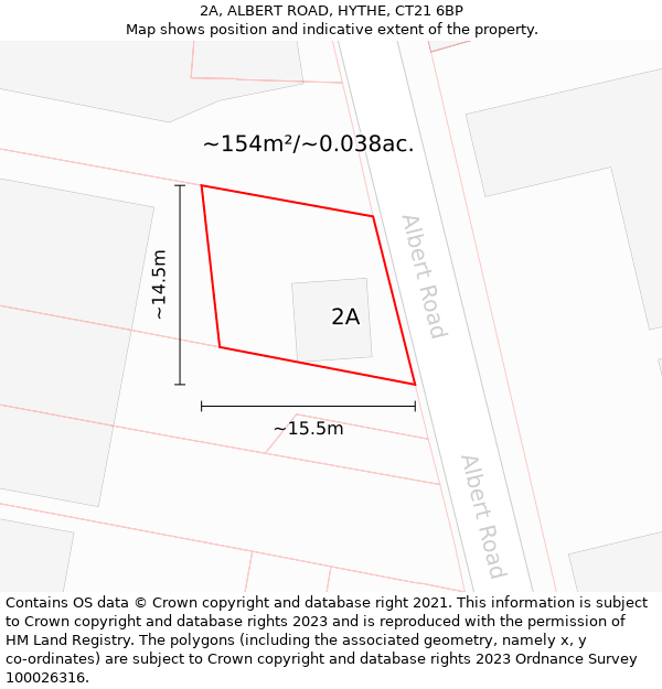 2A, ALBERT ROAD, HYTHE, CT21 6BP: Plot and title map
