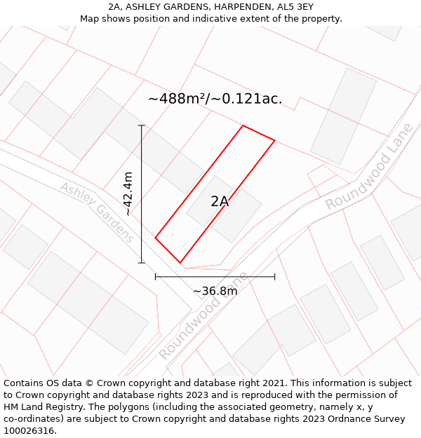 2A, ASHLEY GARDENS, HARPENDEN, AL5 3EY: Plot and title map