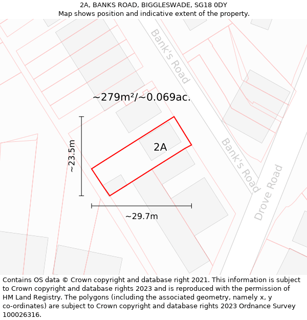 2A, BANKS ROAD, BIGGLESWADE, SG18 0DY: Plot and title map