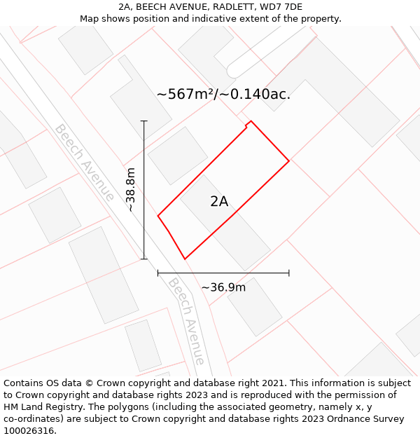 2A, BEECH AVENUE, RADLETT, WD7 7DE: Plot and title map