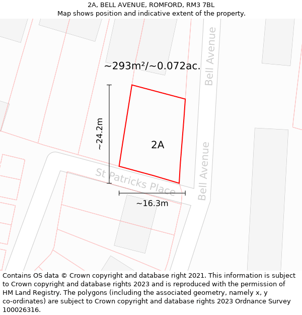 2A, BELL AVENUE, ROMFORD, RM3 7BL: Plot and title map