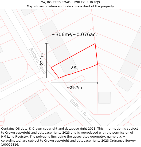 2A, BOLTERS ROAD, HORLEY, RH6 8QS: Plot and title map