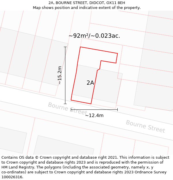 2A, BOURNE STREET, DIDCOT, OX11 8EH: Plot and title map