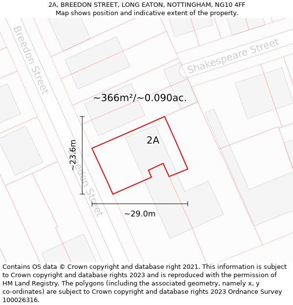 2A, BREEDON STREET, LONG EATON, NOTTINGHAM, NG10 4FF: Plot and title map