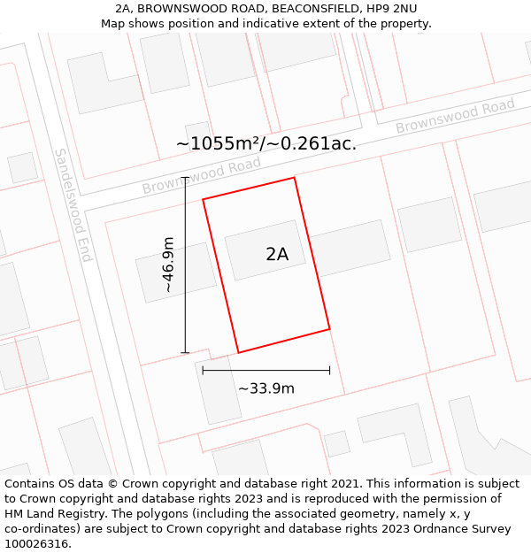 2A, BROWNSWOOD ROAD, BEACONSFIELD, HP9 2NU: Plot and title map