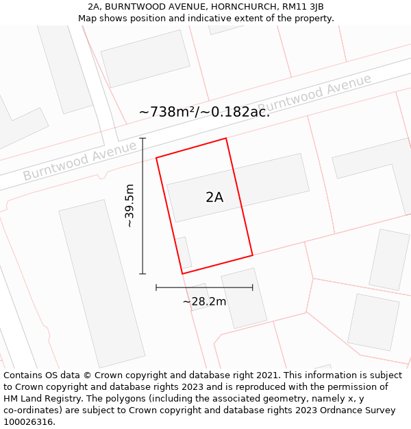 2A, BURNTWOOD AVENUE, HORNCHURCH, RM11 3JB: Plot and title map