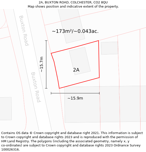 2A, BUXTON ROAD, COLCHESTER, CO2 8QU: Plot and title map