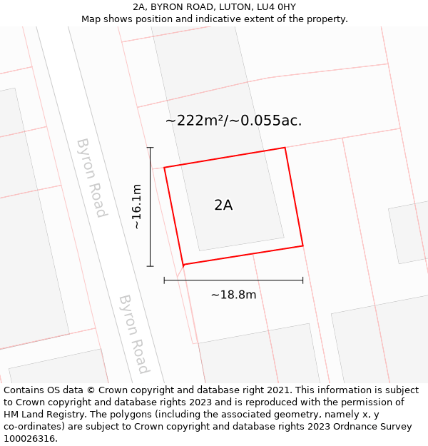2A, BYRON ROAD, LUTON, LU4 0HY: Plot and title map