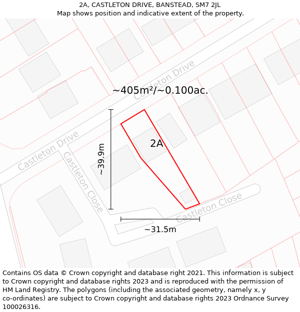 2A, CASTLETON DRIVE, BANSTEAD, SM7 2JL: Plot and title map