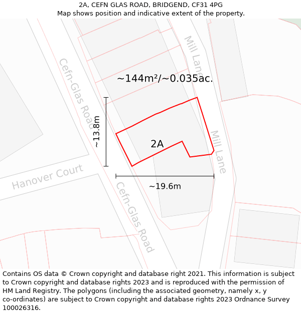 2A, CEFN GLAS ROAD, BRIDGEND, CF31 4PG: Plot and title map