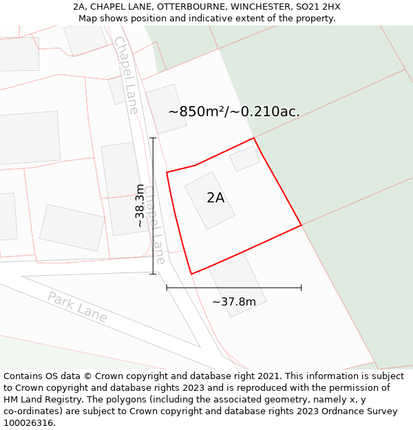 2A, CHAPEL LANE, OTTERBOURNE, WINCHESTER, SO21 2HX: Plot and title map