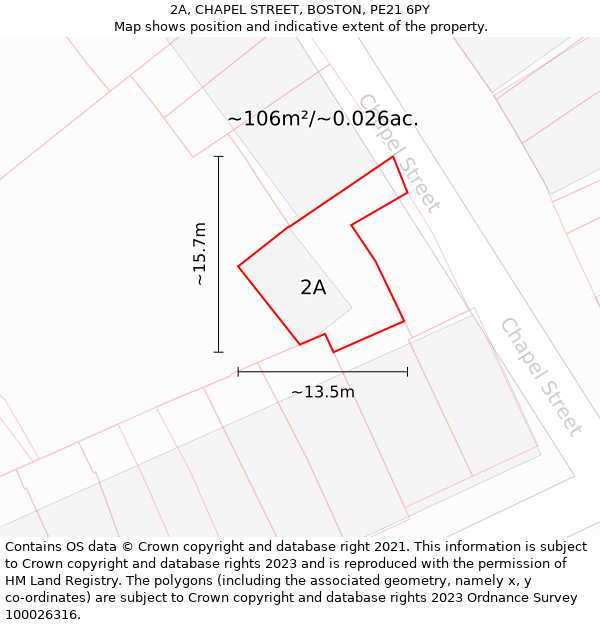 2A, CHAPEL STREET, BOSTON, PE21 6PY: Plot and title map