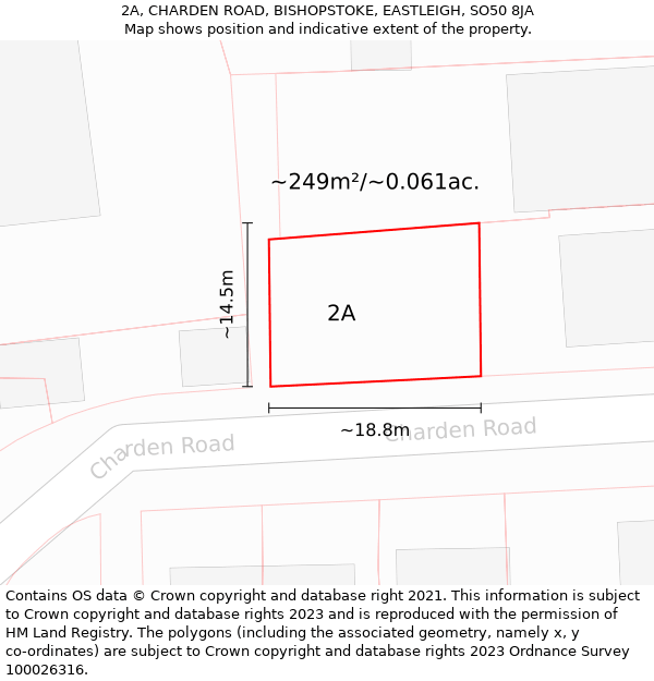 2A, CHARDEN ROAD, BISHOPSTOKE, EASTLEIGH, SO50 8JA: Plot and title map