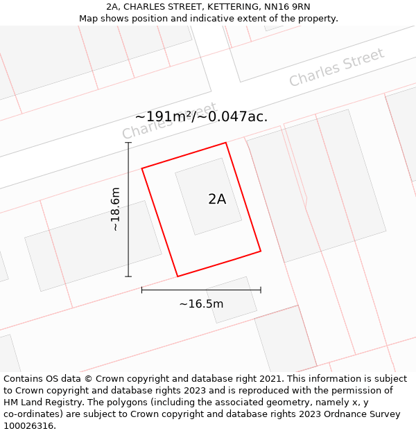 2A, CHARLES STREET, KETTERING, NN16 9RN: Plot and title map
