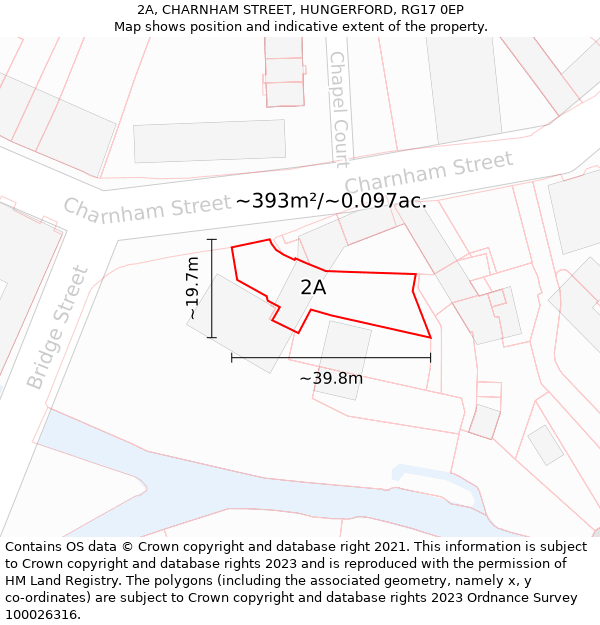 2A, CHARNHAM STREET, HUNGERFORD, RG17 0EP: Plot and title map