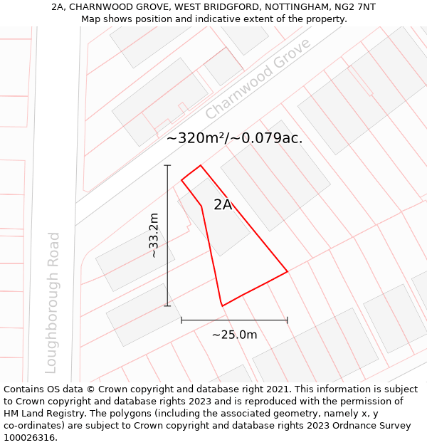 2A, CHARNWOOD GROVE, WEST BRIDGFORD, NOTTINGHAM, NG2 7NT: Plot and title map