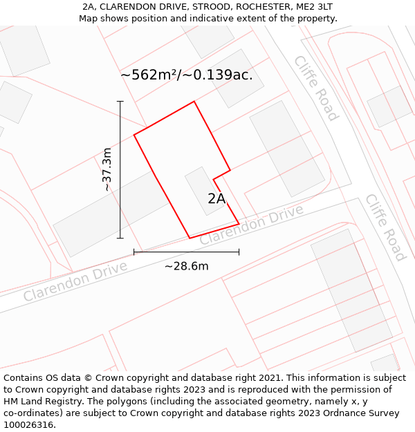 2A, CLARENDON DRIVE, STROOD, ROCHESTER, ME2 3LT: Plot and title map