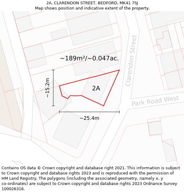 2A, CLARENDON STREET, BEDFORD, MK41 7SJ: Plot and title map