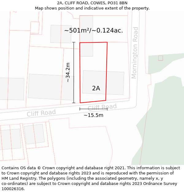 2A, CLIFF ROAD, COWES, PO31 8BN: Plot and title map