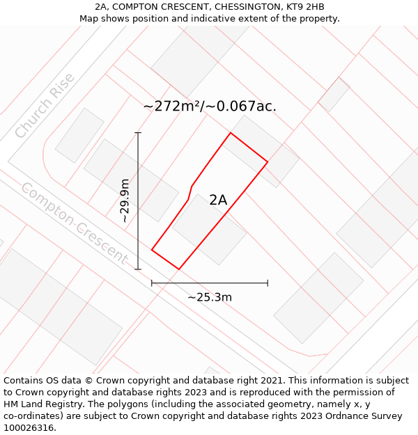 2A, COMPTON CRESCENT, CHESSINGTON, KT9 2HB: Plot and title map