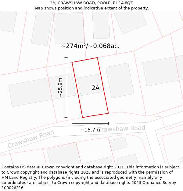 2A, CRAWSHAW ROAD, POOLE, BH14 8QZ: Plot and title map