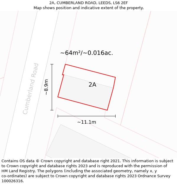 2A, CUMBERLAND ROAD, LEEDS, LS6 2EF: Plot and title map