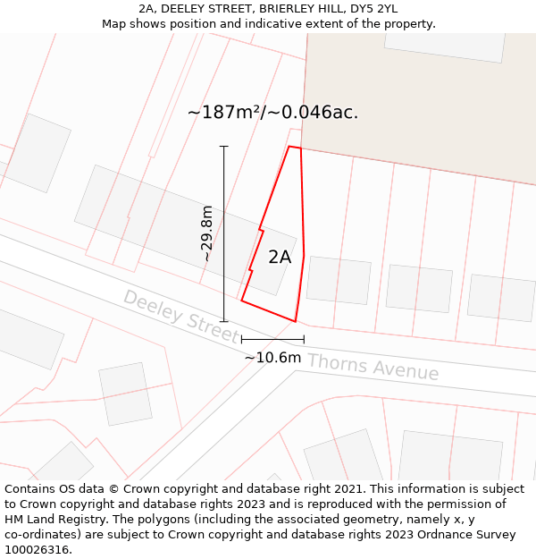 2A, DEELEY STREET, BRIERLEY HILL, DY5 2YL: Plot and title map